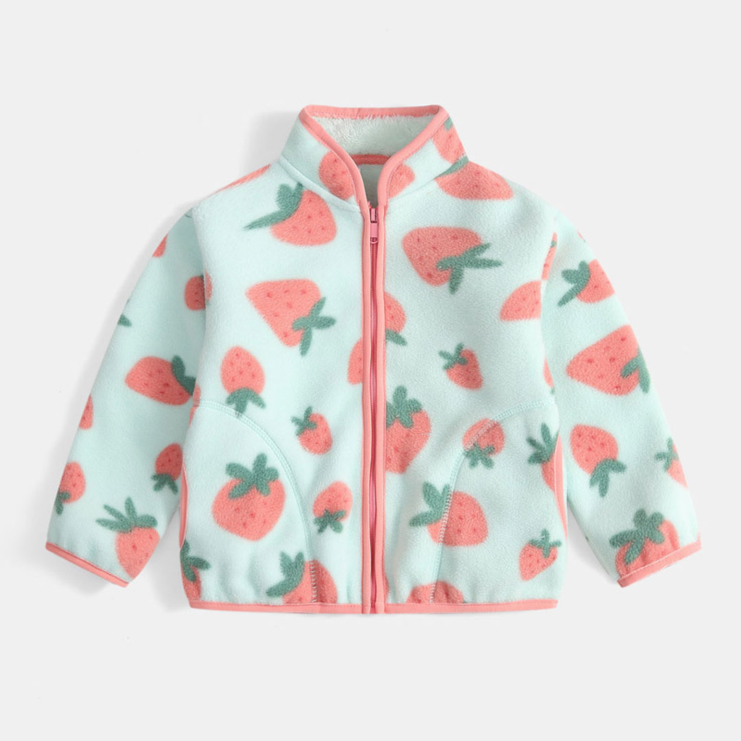 Baby Fleece Jacket Strawberry Print Mint