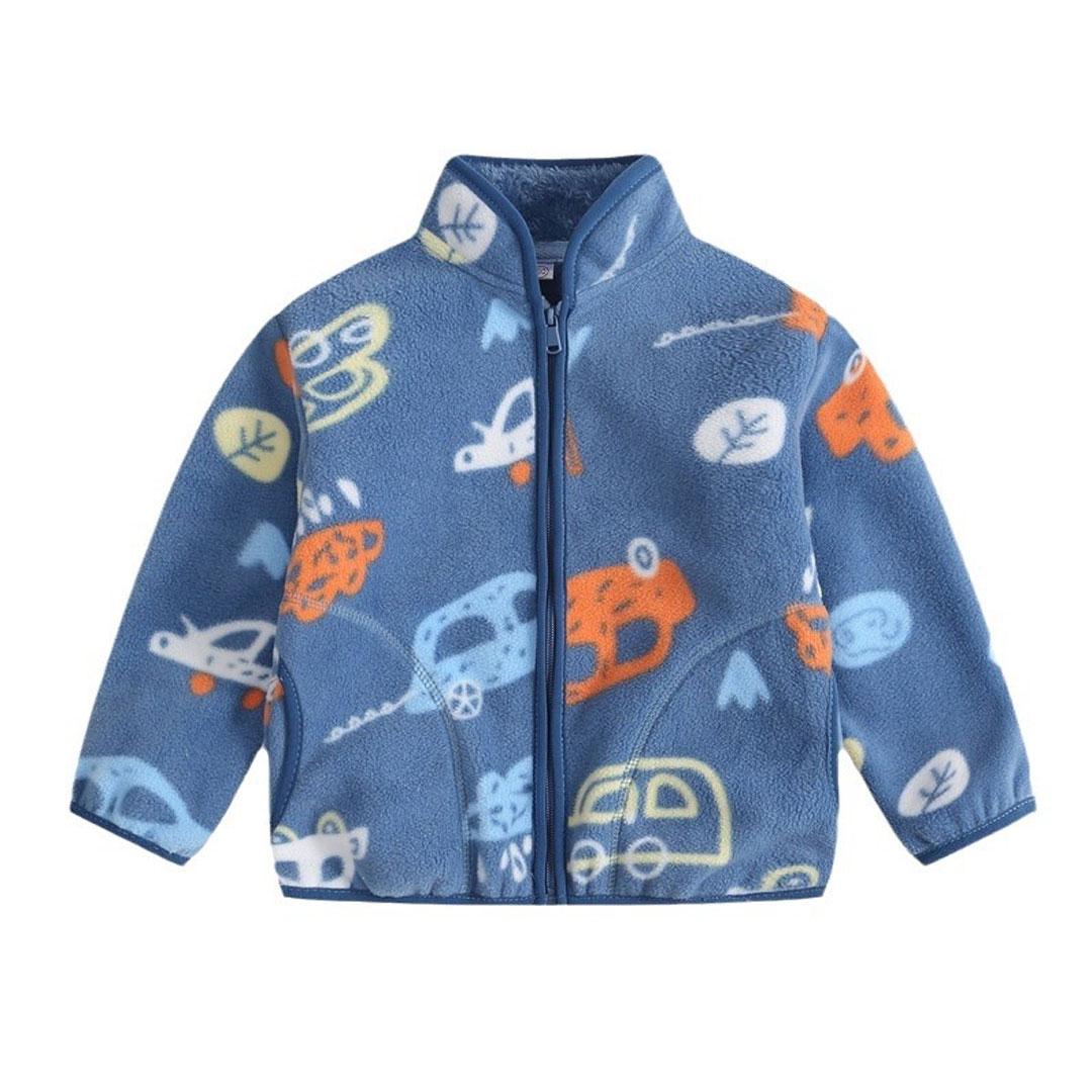 Baby Fleece Jacket Car Print Blue