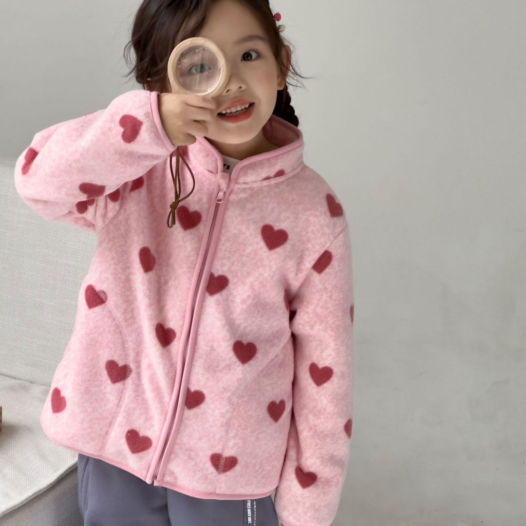 Baby Girl Fleece Jacket Heart Print Pink