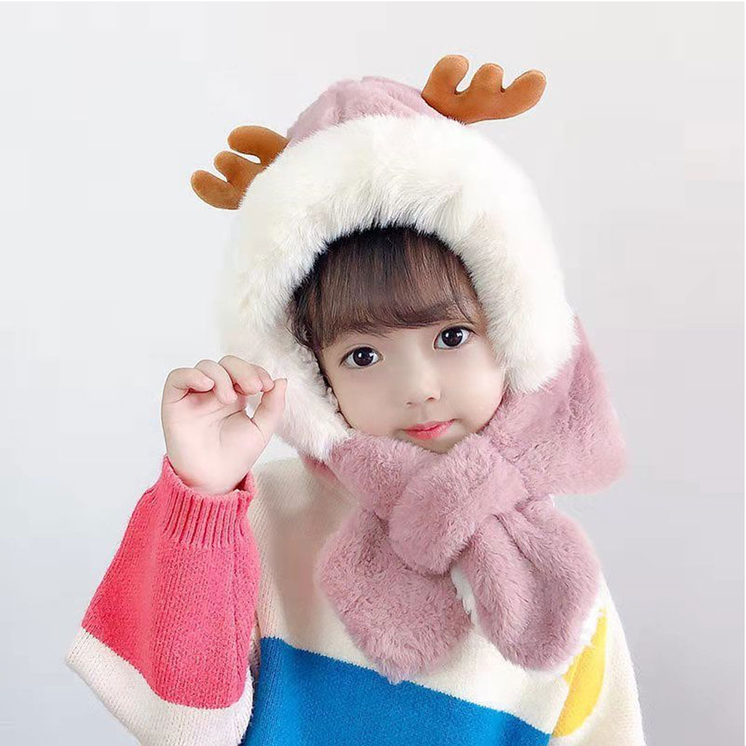 Baby Girl Antlers Winter Cap Pink