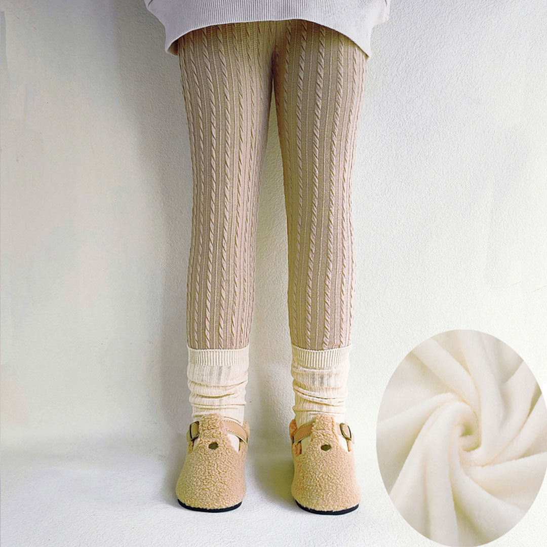 Baby Girl Ribbed Plush Leggings Beige